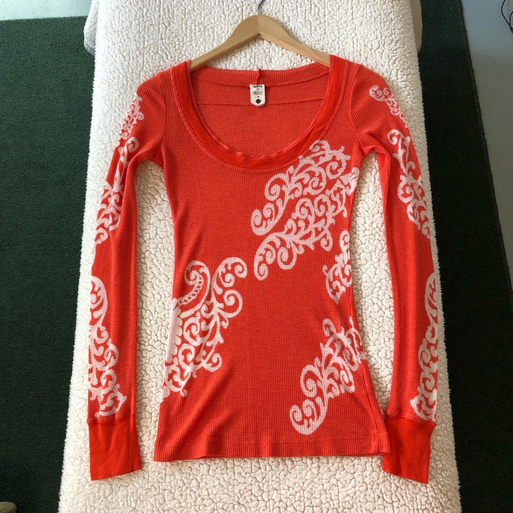 Free People Fancy Lace Burnout Thermal Tee